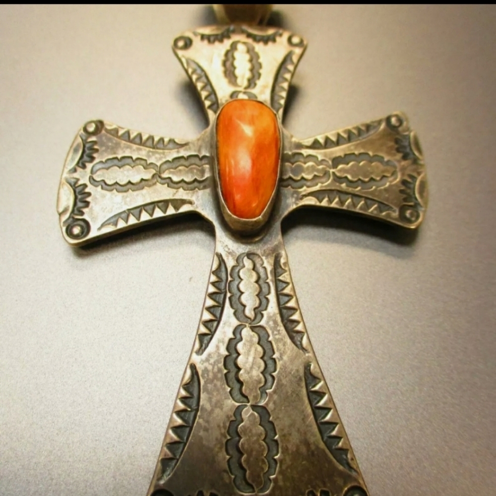 SOLD Spiny Oyster Sterling Silver 4" Cross Pendant - Picture 8 of 9